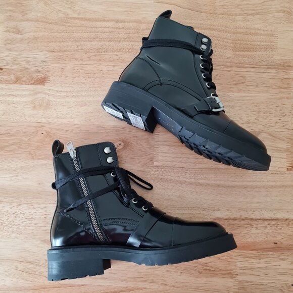 All Saints Donita Black Glossy Leather Lace Up Strappy Combat Ankle Boot US 10 - Picture 5 of 7
